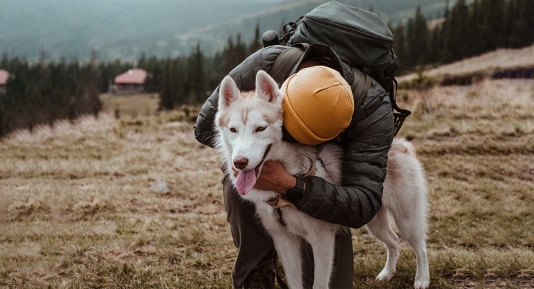 woman and her senior dog