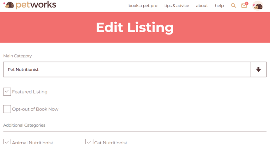 Edit Listing Page