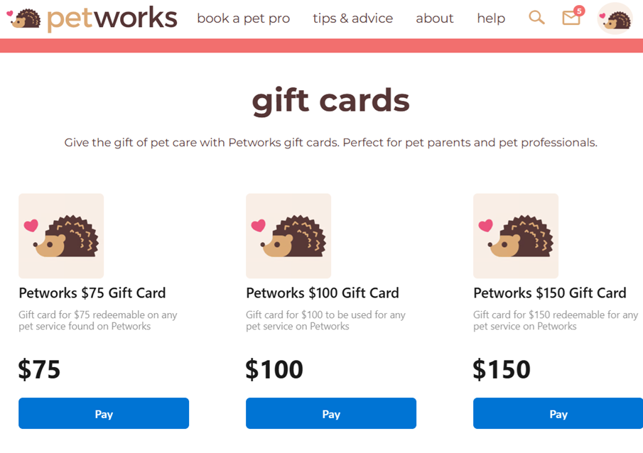 pet gift cards