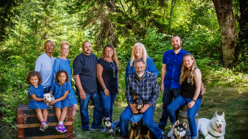 Large Family Group and their dogs