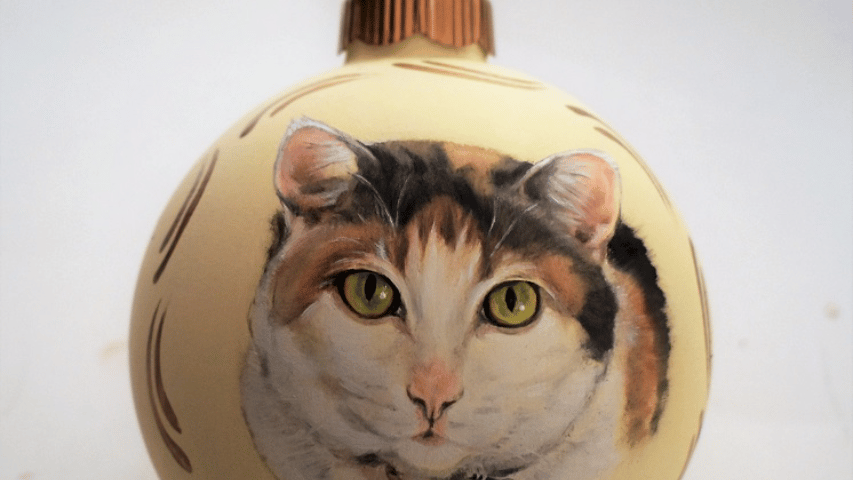 Cat double portrait painting on glass or shatterproof ornaments