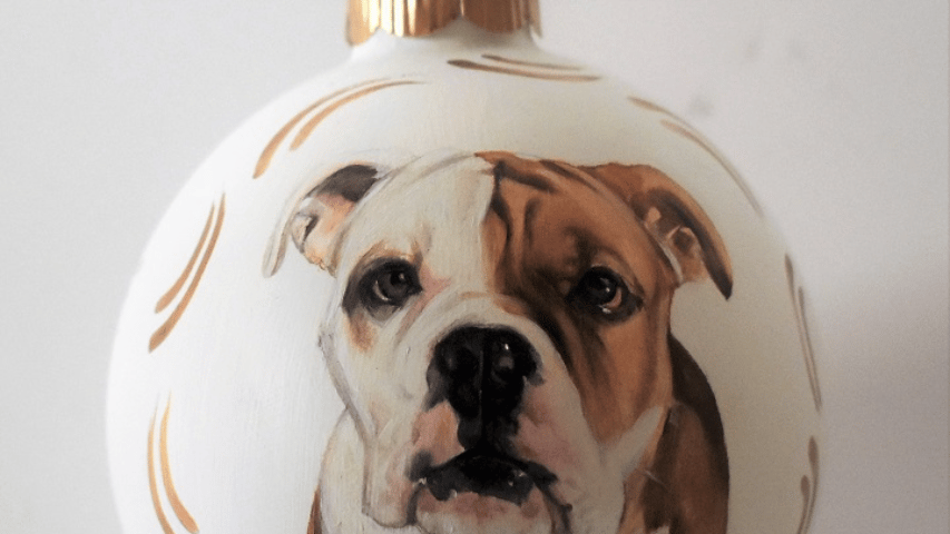 Dog portrait painting on glass or shatterproof ornaments