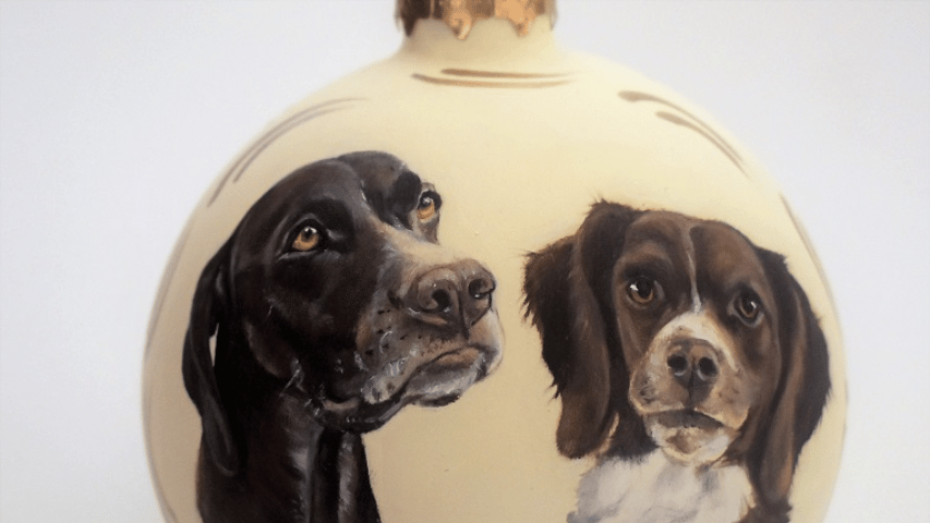 Dog double portrait painting on glass or shatterproof ornaments