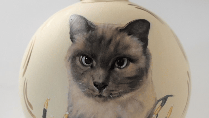 Cat double portrait painting on glass or shatterproof ornaments