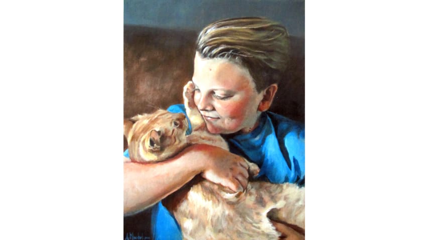 Jaws & Kai, With Their Human (painting), 14x18in.