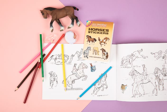 How to Draw Horses book, Sticker book, Pencils, and Horse Model from LaLa Horse's Mystery Box