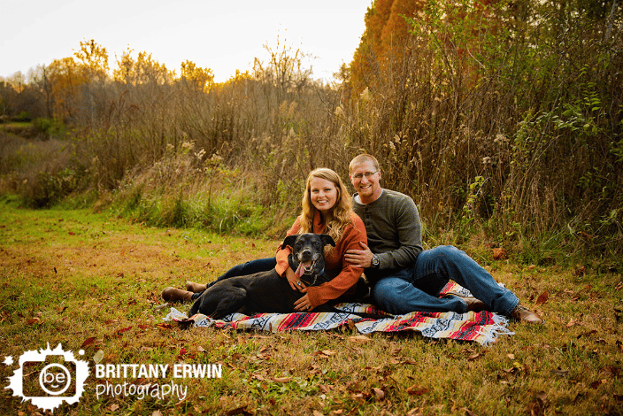 Engagement session with pet dog outside