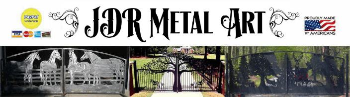 JDR Metal Art's custom driveway gates for pet themed entrances.