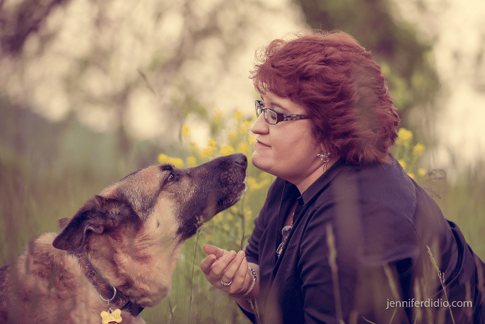 geriatric dog and owner