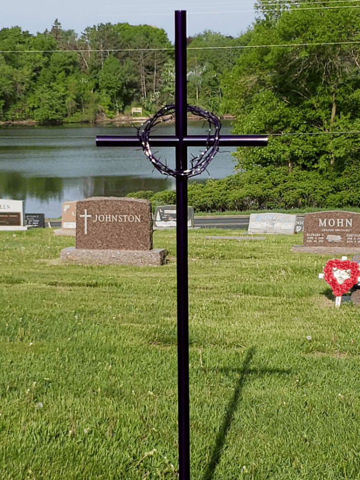 Custom Everlasting Cross 6 feet tall, with Crown of thorns.  Resting place in CA, USA.