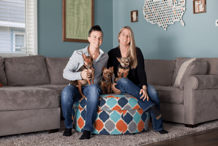family photo with 3 dogs