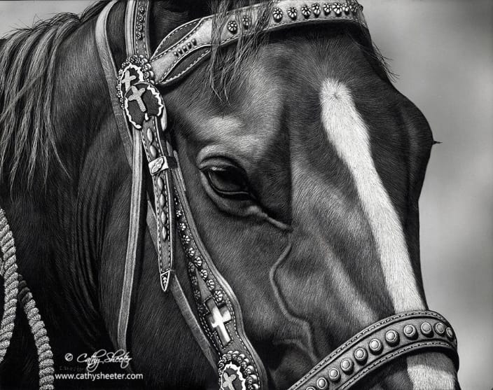 11"x14" Scratchboard Portrait of a Quarter Horse.  This is a drawing, NOT A PHOTO.