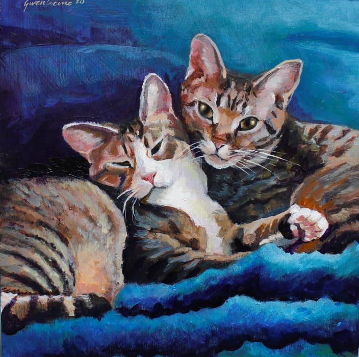A pair of tabby cats