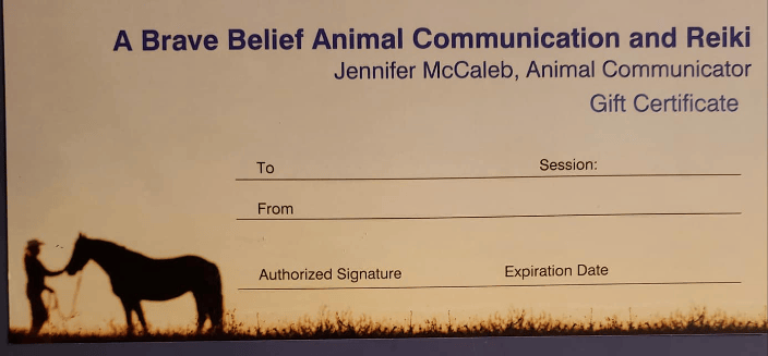 I offer gift certicates in all my modalities! Nothing like the gift of animal communication! It can be life changing! 