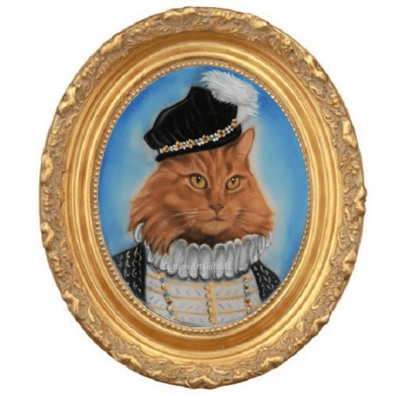 Tudor portrait , cat miniature portrait on ivorine