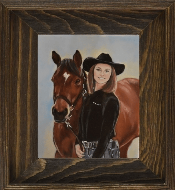 Owner w. horse 4" miniature portrait on ivorine