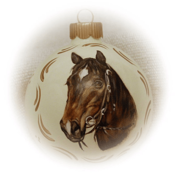 Horse portrait painting on glass ornament