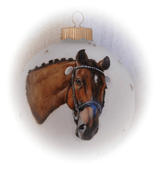 Horse portrait painting on glass ornament