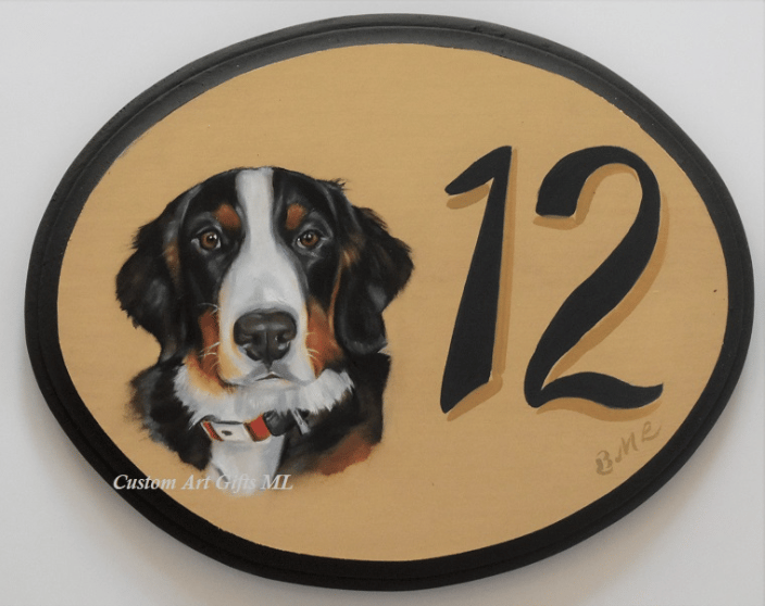 Dog portrait painting address plaque 7 x 9 inch - $ 69.00