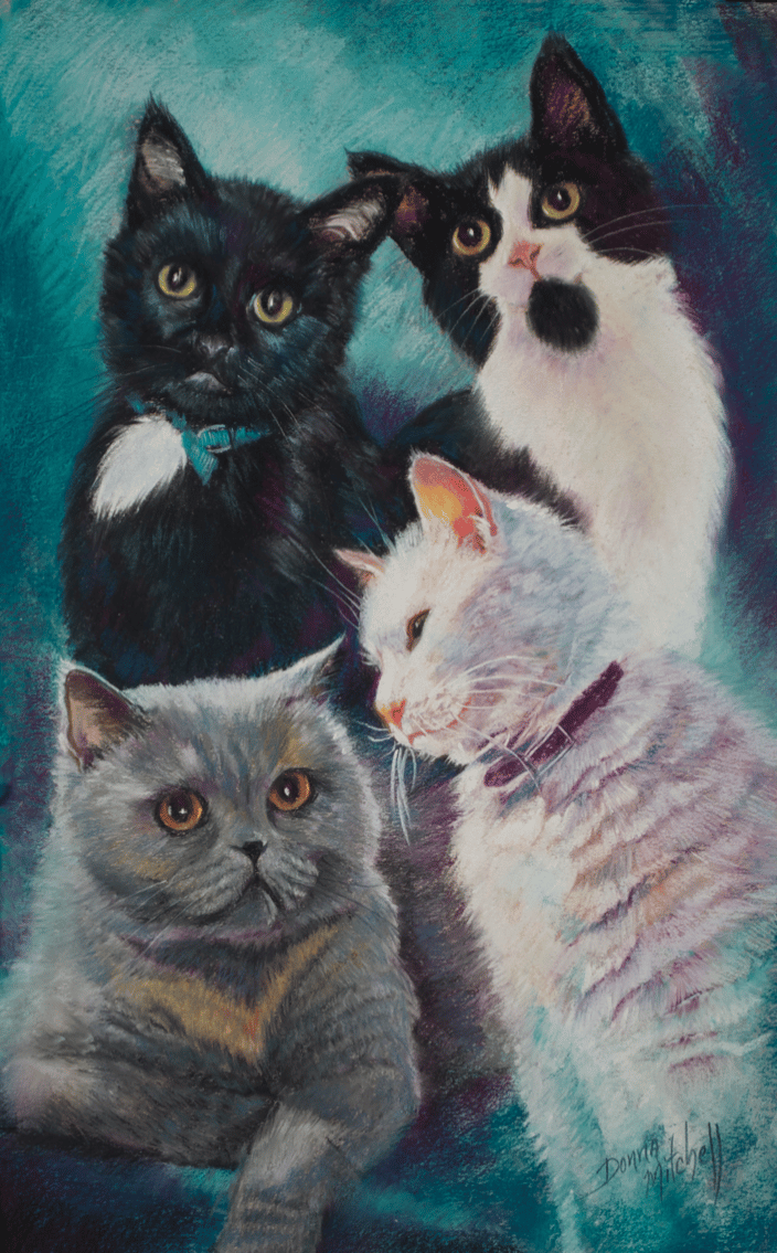 All My Felines ~ Beau, Bandit, Josie & Snowflake, 18 x 11.5"
