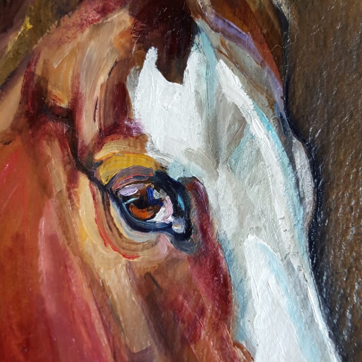 close up of horse painting on slate