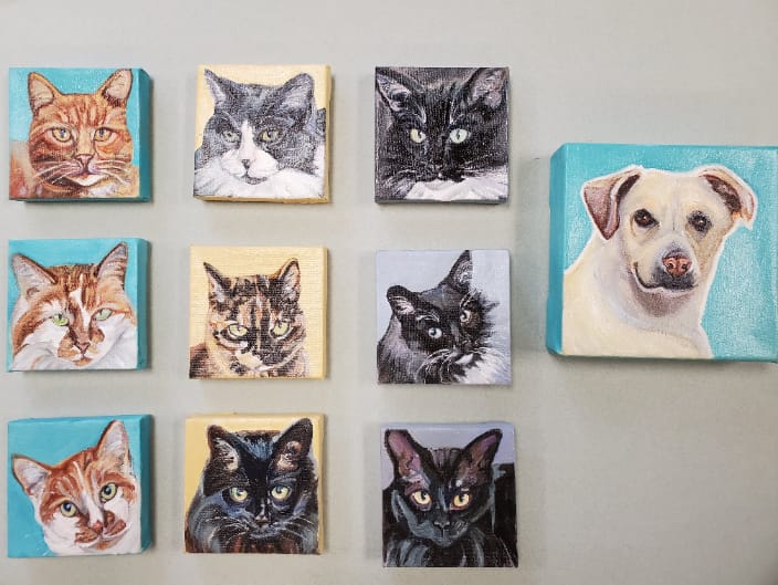 cat and dog collection of custom paintings