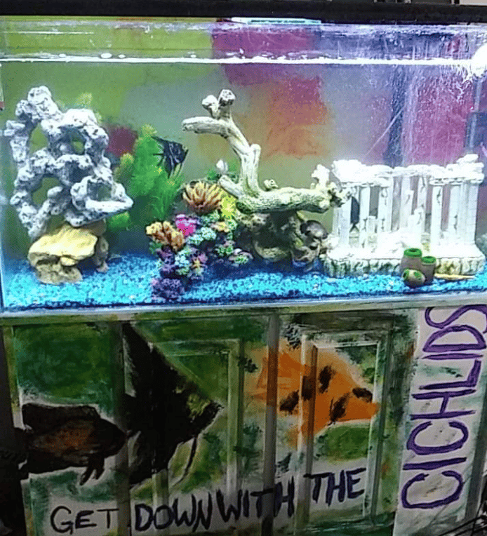 One of our clients wanted us to get a little creative with their display, so she sat a couple brushes and acrylic paint down on the coffee table and told me to have fun! We are ALWAYS having fun on when we're on the job!