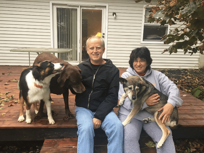 Rich and Martha with Snickers, Bella, and Muffin