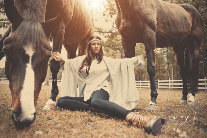 A young lady's portrait with horses