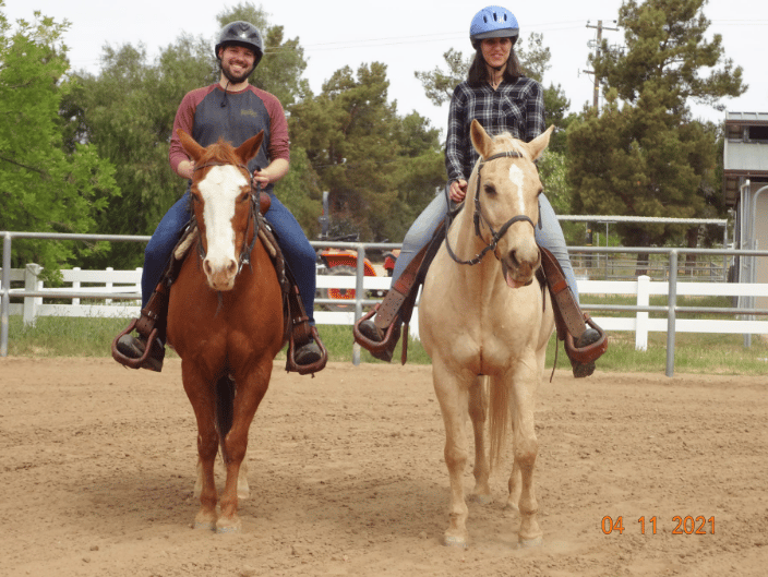 Guy and Shir from Israel having a riding lesson with Diane