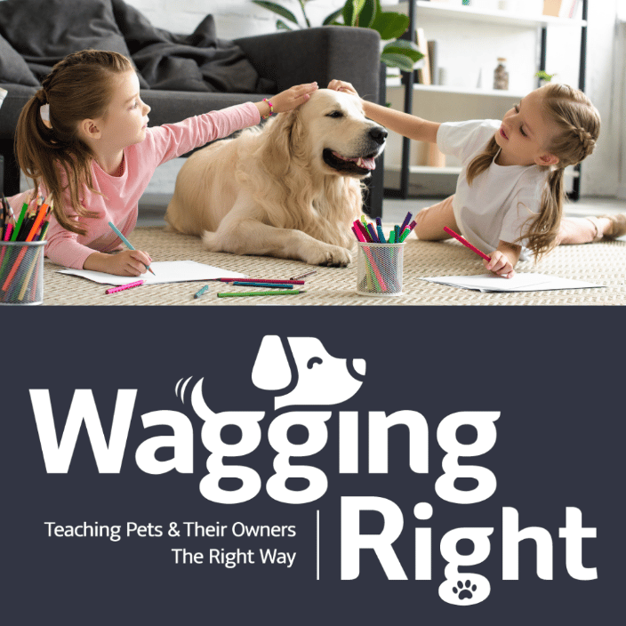 2 kids with dog