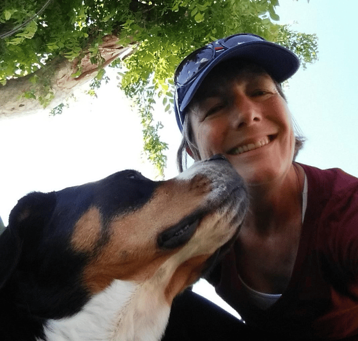 Karen getting a kiss from Mocha.