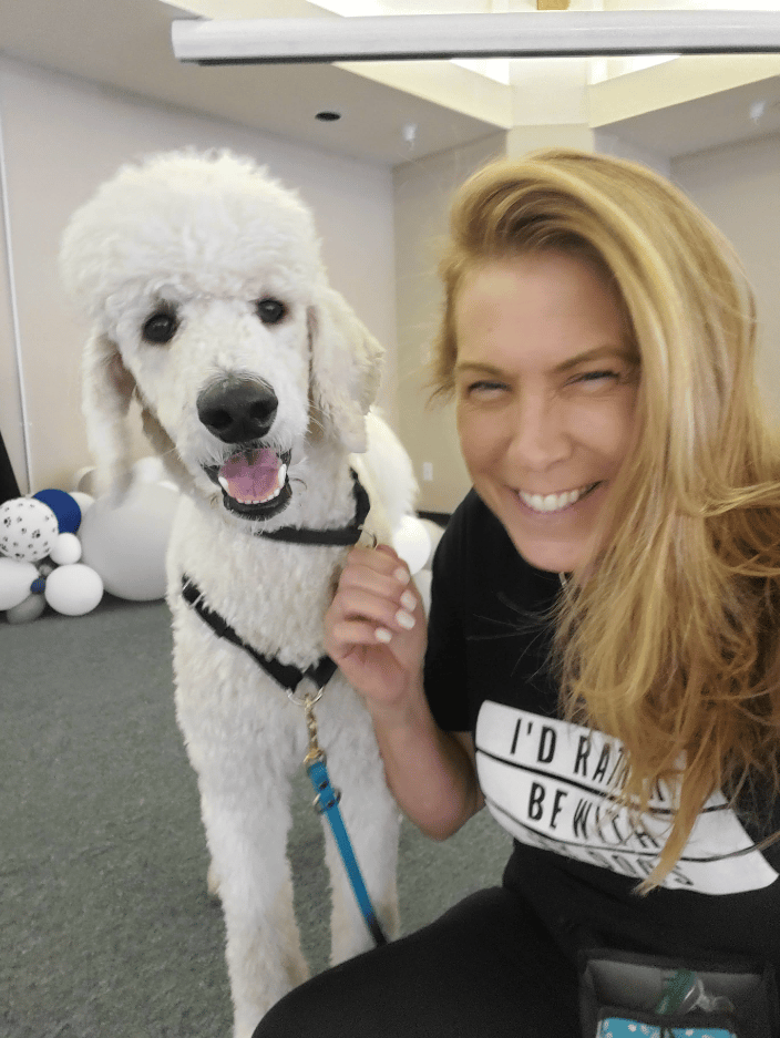 Robin with adolescent Standard Poodle