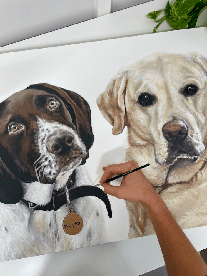 30x20" Pointer and yellow lab oil painting
