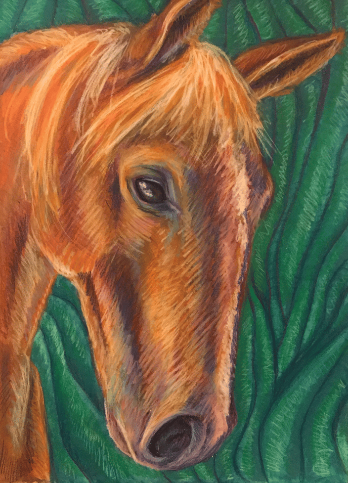This is the client's horse, named Chihuly after the artist - I based the background on Chihuly landscape sculptures