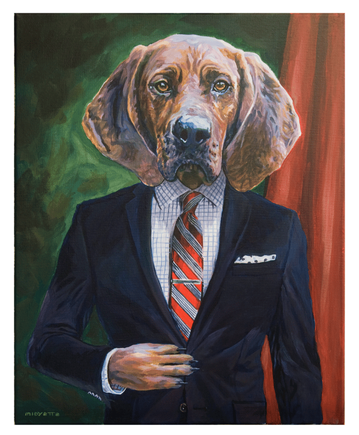 dog in acrylics. Comical art