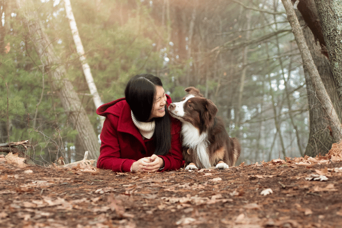 Dog Mom and Furbaby in Reading Woods MA in the Fall