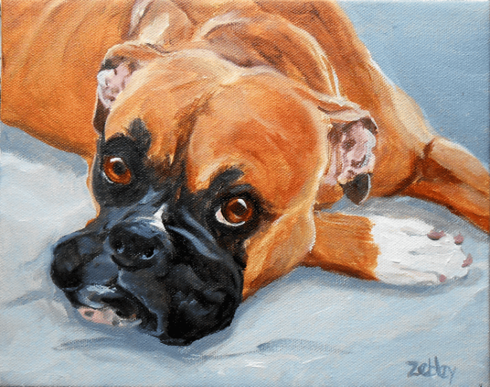 Boxer dog portrait oil painting by Robin Zebley