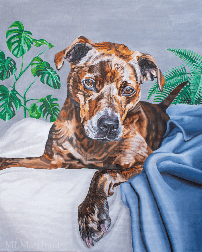 Dog painting of a Brindle colored Pit Bull