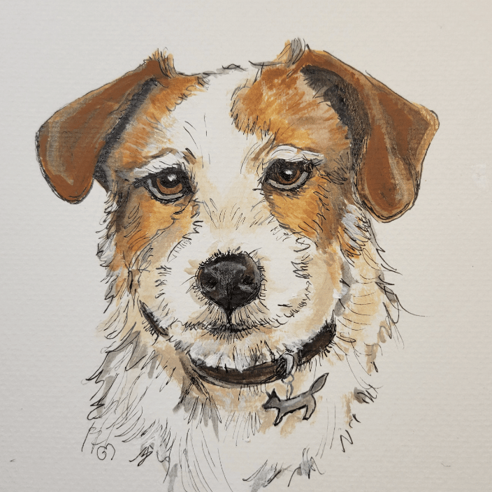 pen and ink with watercolor wash