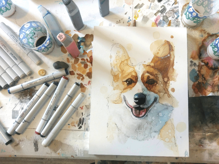 8x10 Corgi Painting Process
