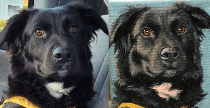 dog painting with photo comparison