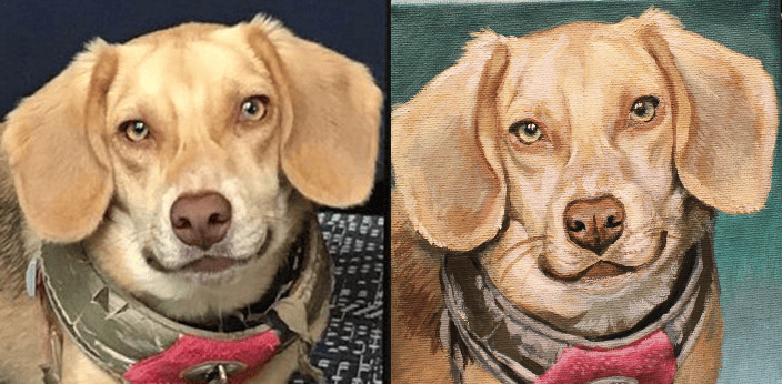 dog painting with photo comparison