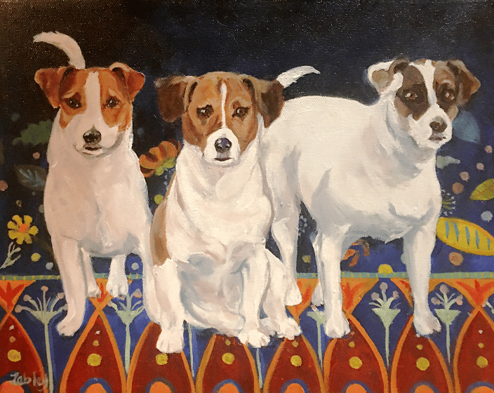 Jack Russell Terrier oil painting on hand hooked rug
