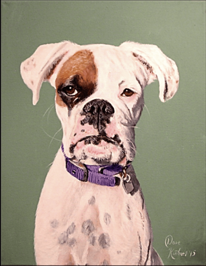 "Cassius" 11 x 14”, acrylic on canvas. I love the eyes and this dog. And there's not much more to say about this other than I am not sure how I thought of the background color when it worked so well.