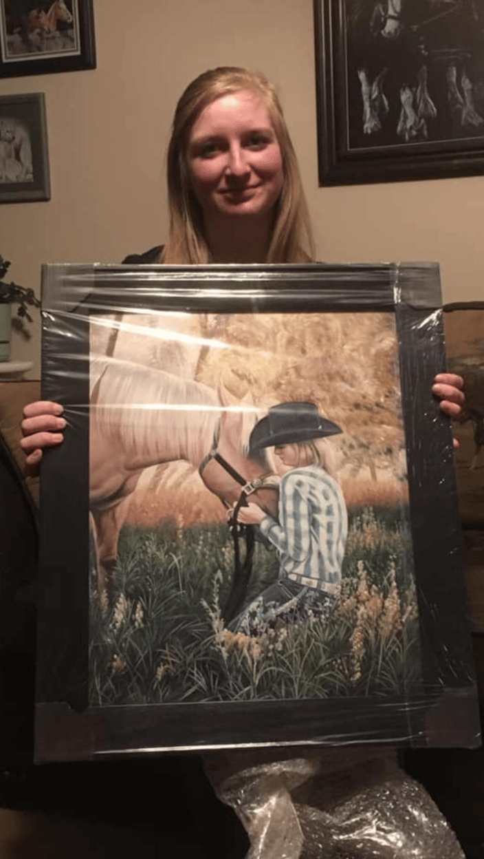 Oil portrait of horse & human