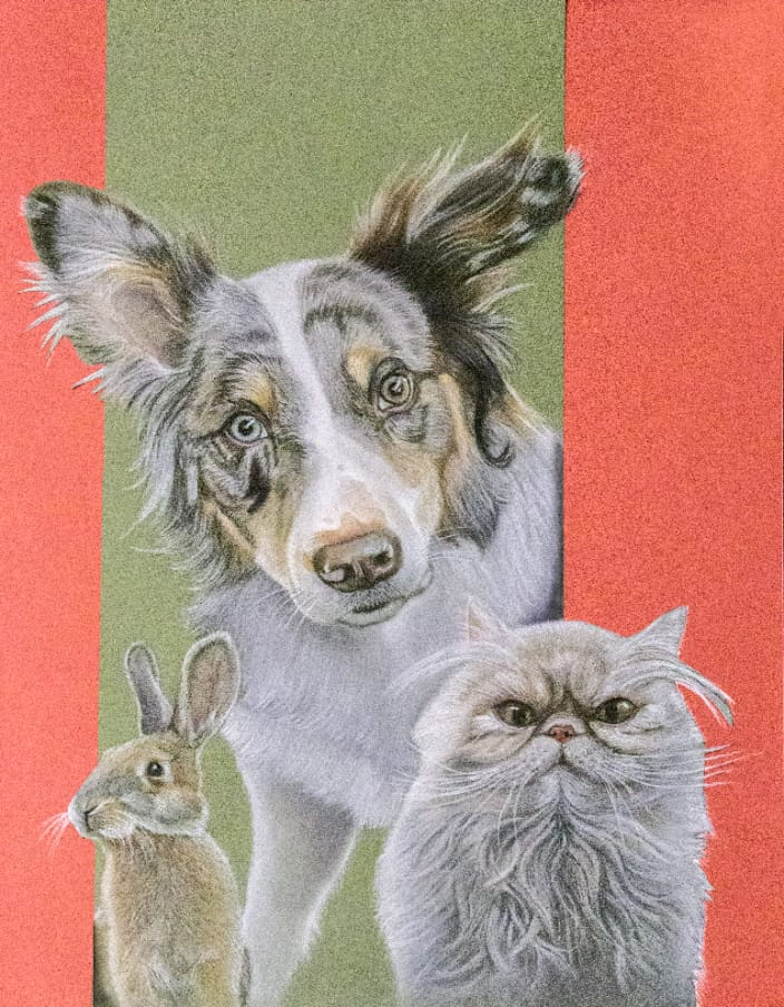 Animal Triptych Pastel Drawing - Example