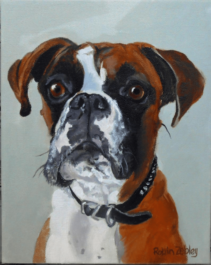 Boxer Dog Oil Painting Portrait, Flashy Fawn, by Robin Zebley