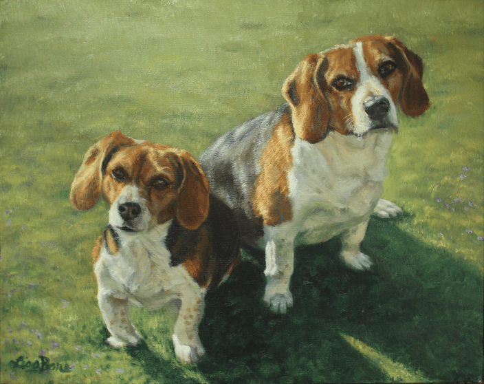 Beagles, 16x20" oil on canvas