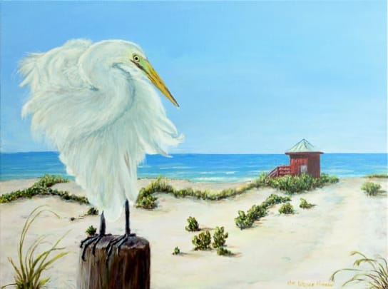 Acrylic painting of a great white egret